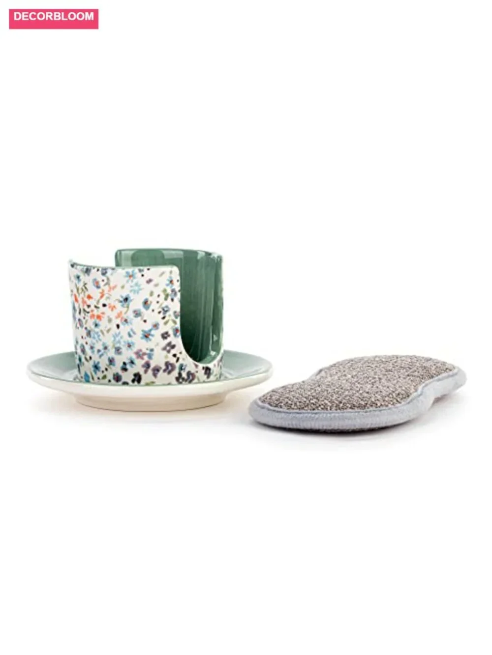 Watercolor Floral Stoneware Soap Dish with Sponge Kitchen Accessory